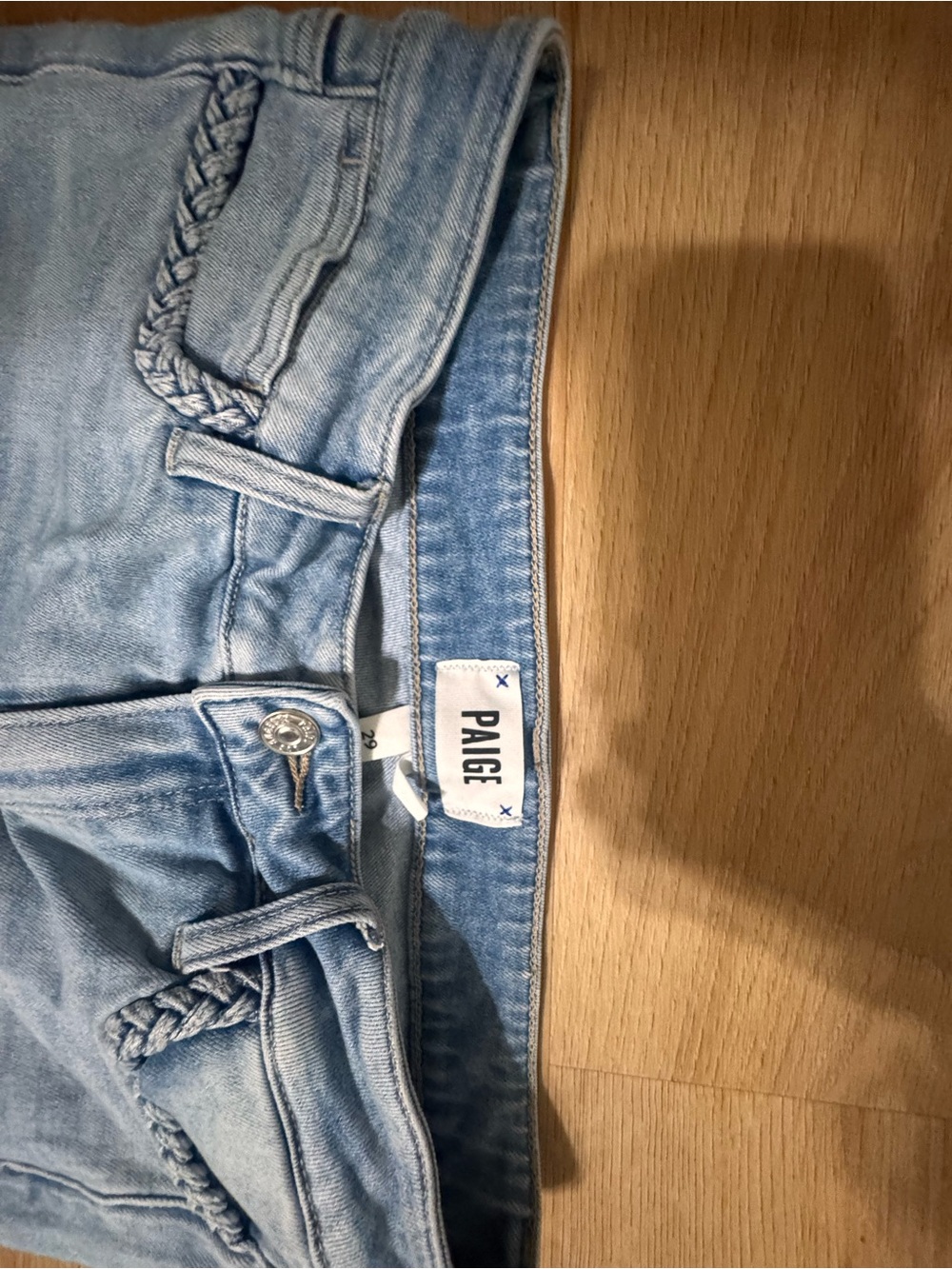 PAIGE Light Wash High-Rise Women’s Jeans with Braided Belt Loops
